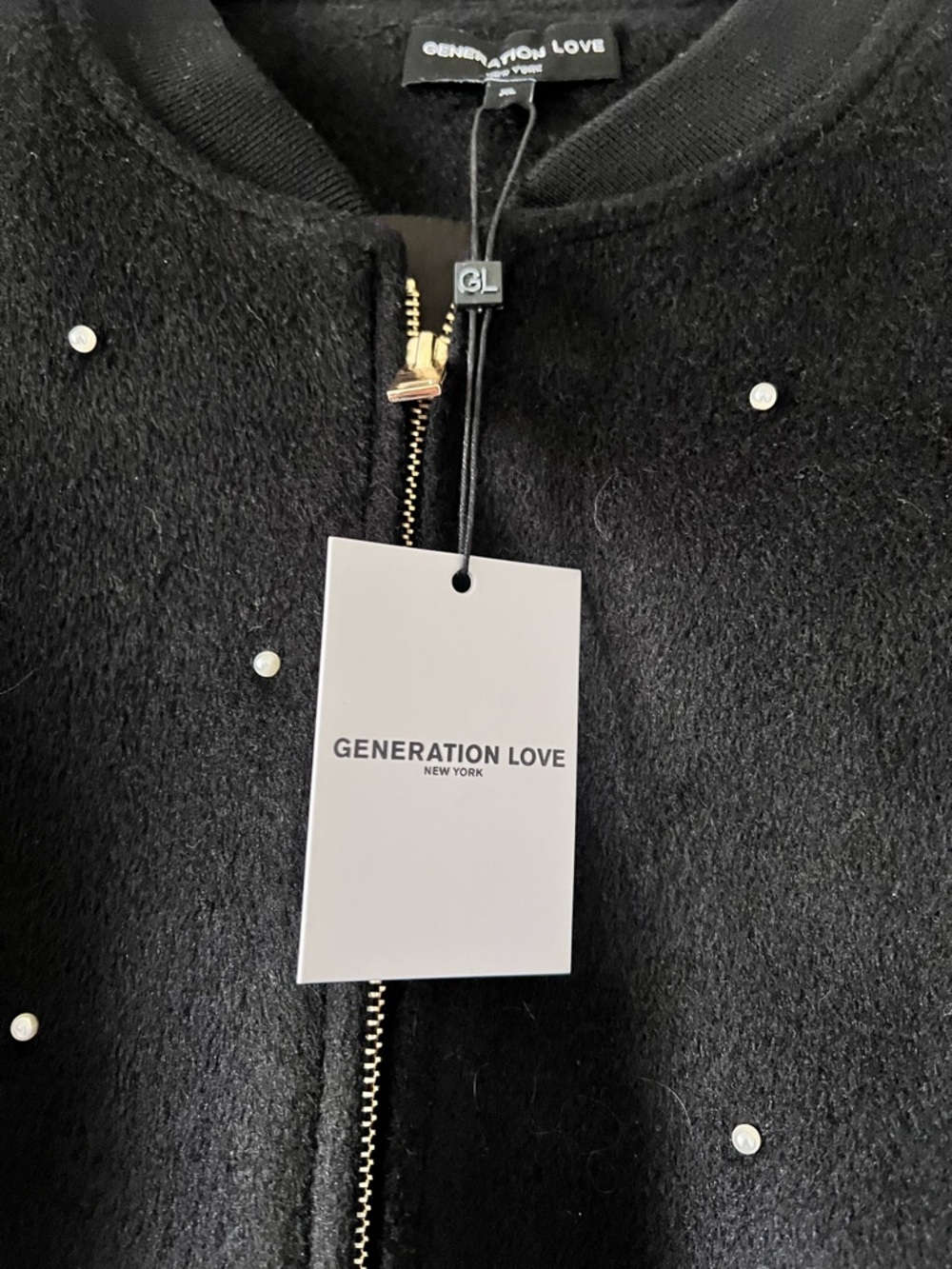 New Generation Love XL Darcie Pearl Bomber Jacket Gold Zip Cropped Retail $395 - Picture 3 of 11